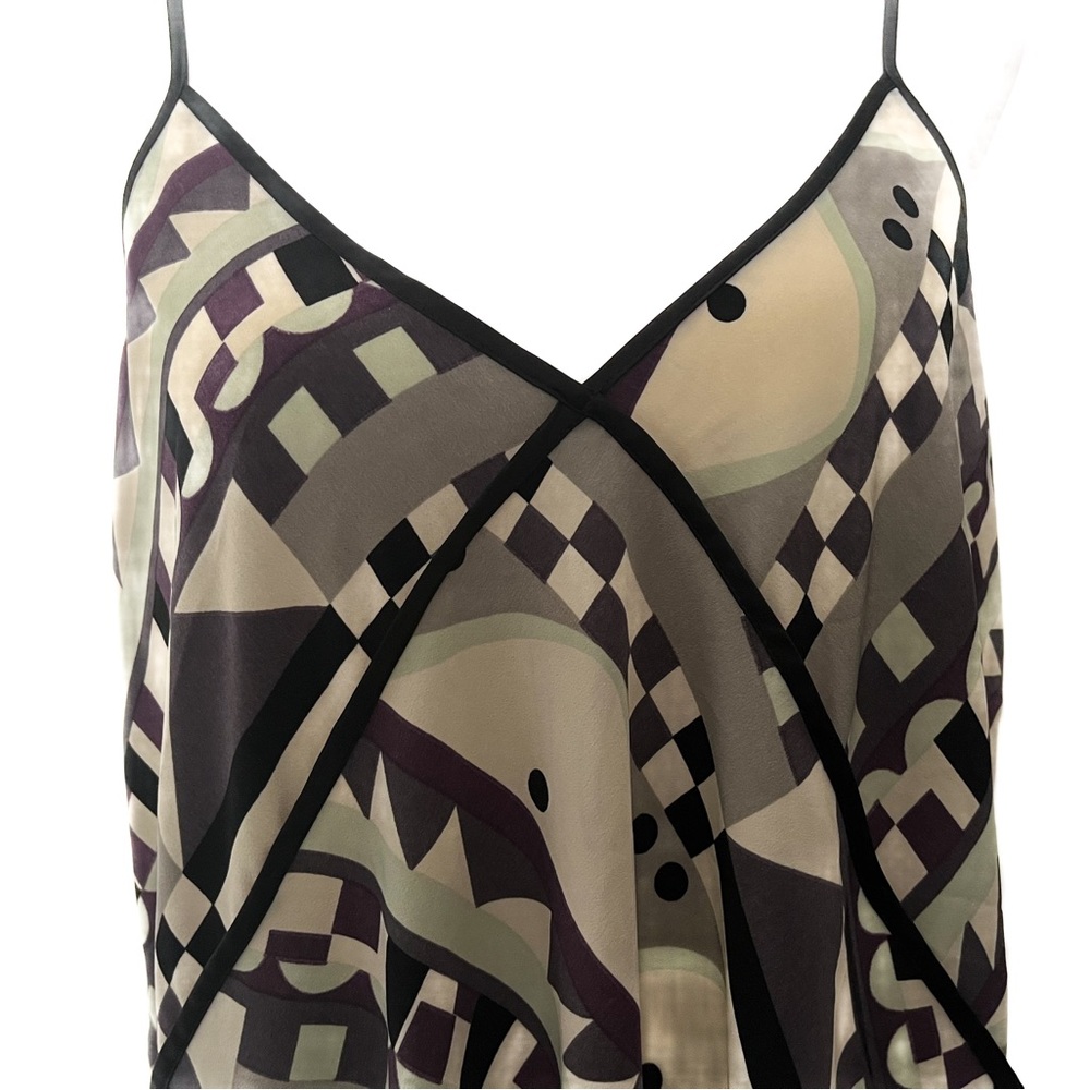 Viva Vena Adjustable Spaghetti Strap V-Neck Abstract Geometric Maxi Dress